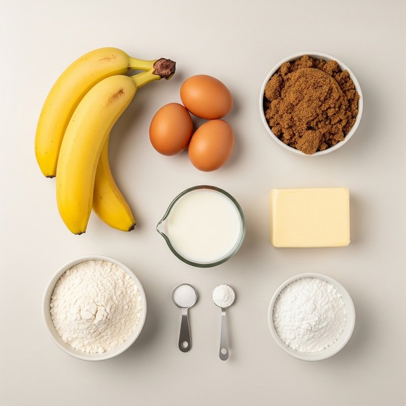 Banana bread ingredients on a neutral background
