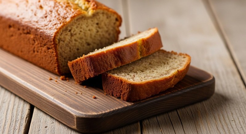 Banana bread on a wood plate