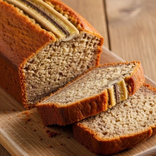 Banana bread on a wood plate
