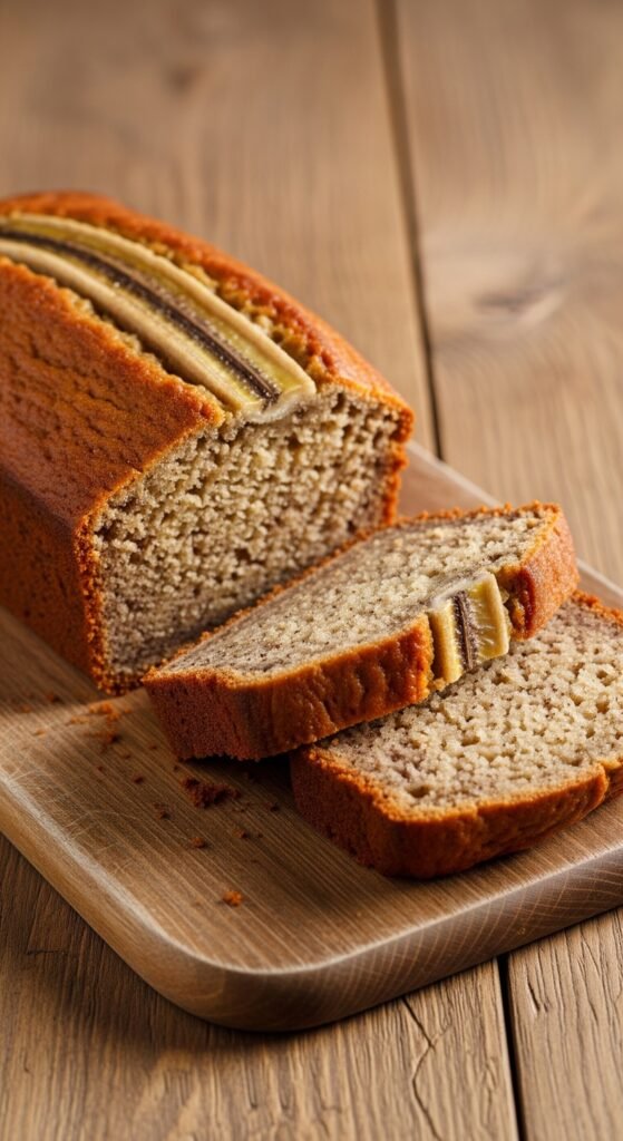 Banana bread on a wood plate