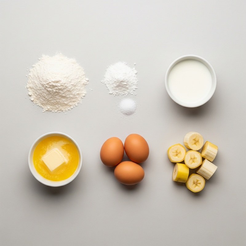 Banana pancakes ingredients on a neutral background