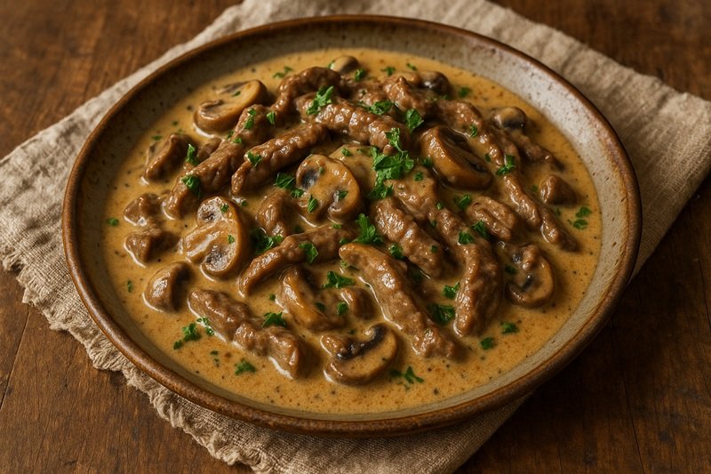 Beef stronganoff on a plate