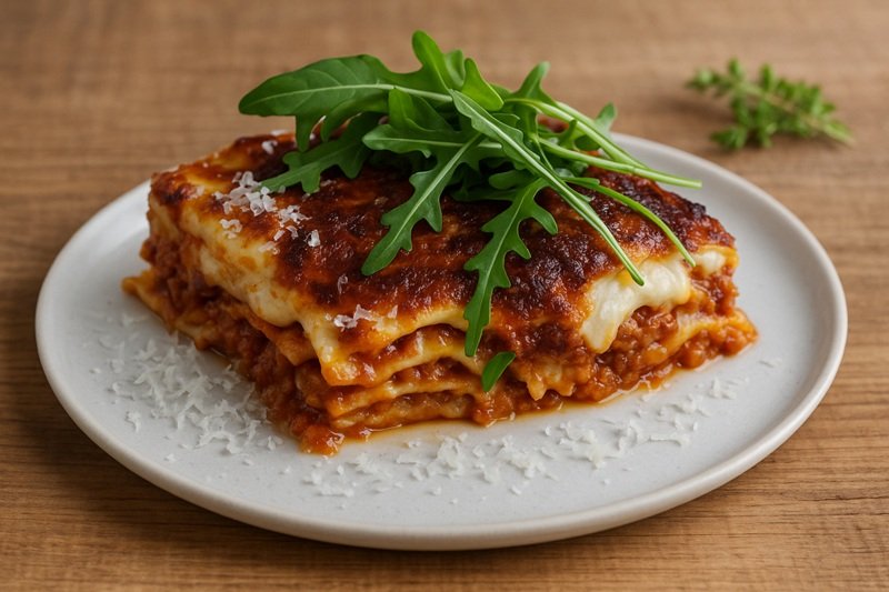 Lasagna serving on a plate