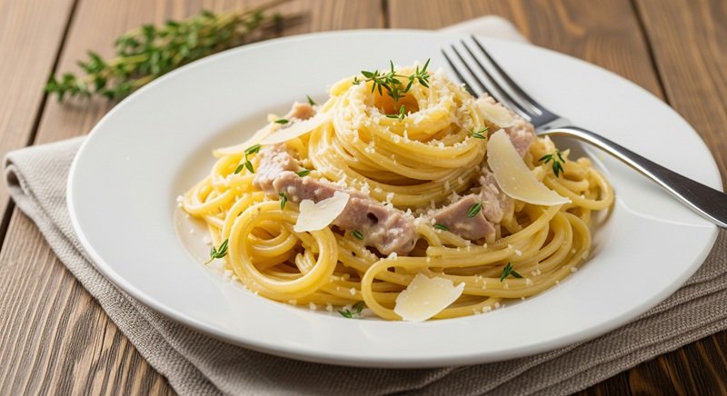 Pasta carbonara on a plate