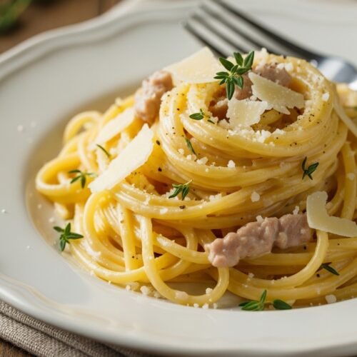 Pasta carbonara on a plate