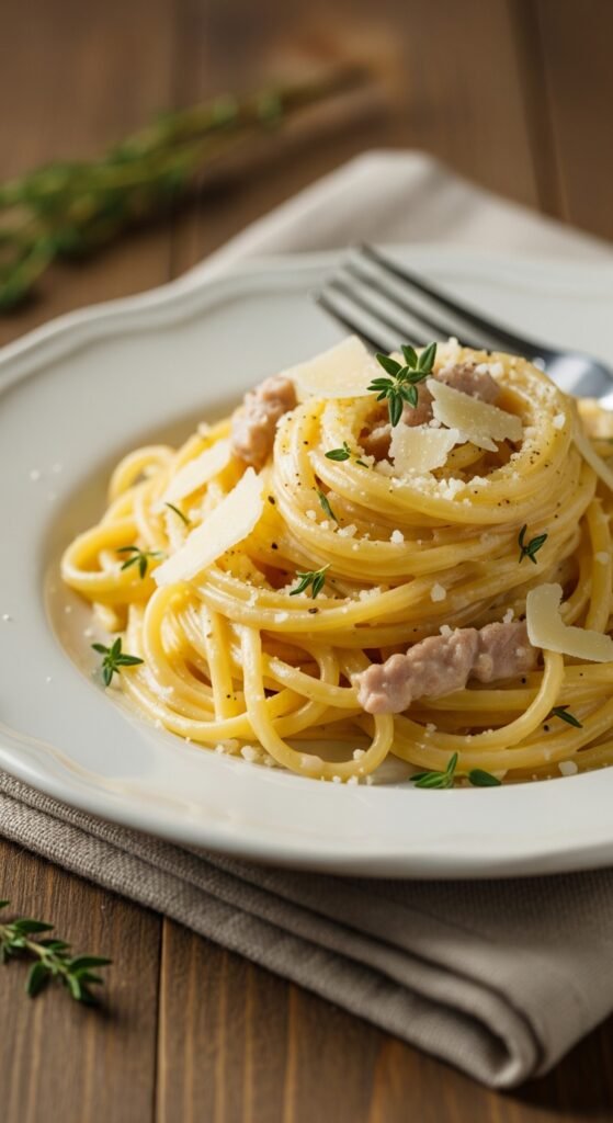 Pasta carbonara on a plate
