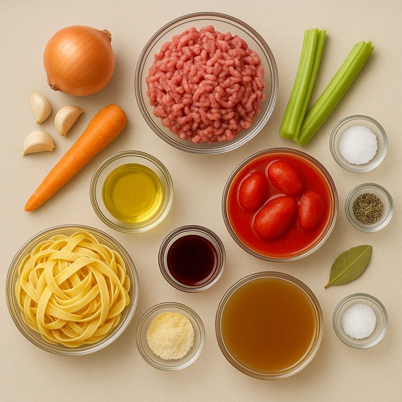 Pasta Bolognese ingredients