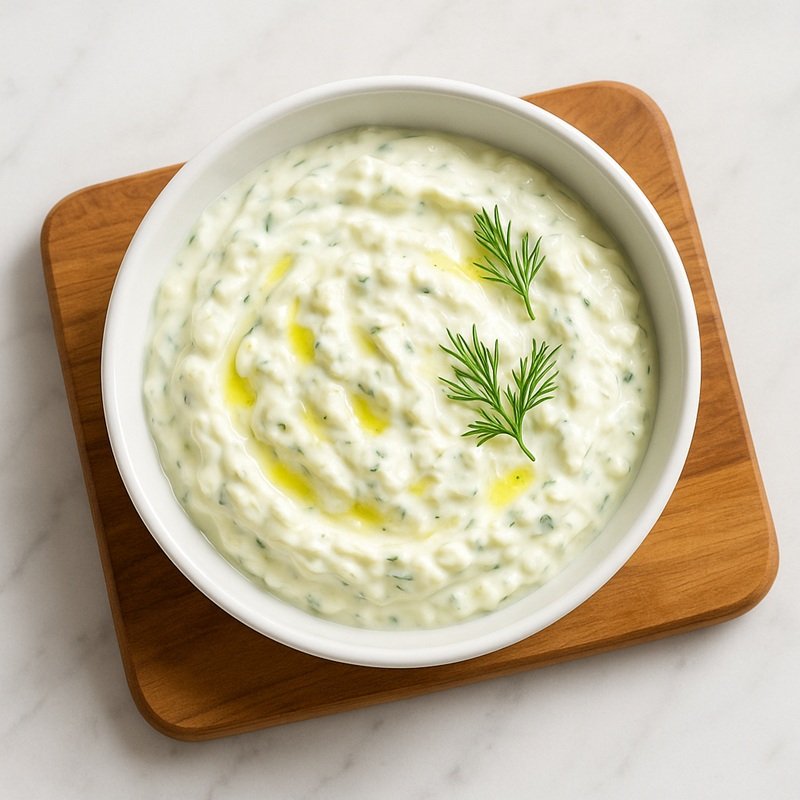 Tzatziki in a bowl on a plate