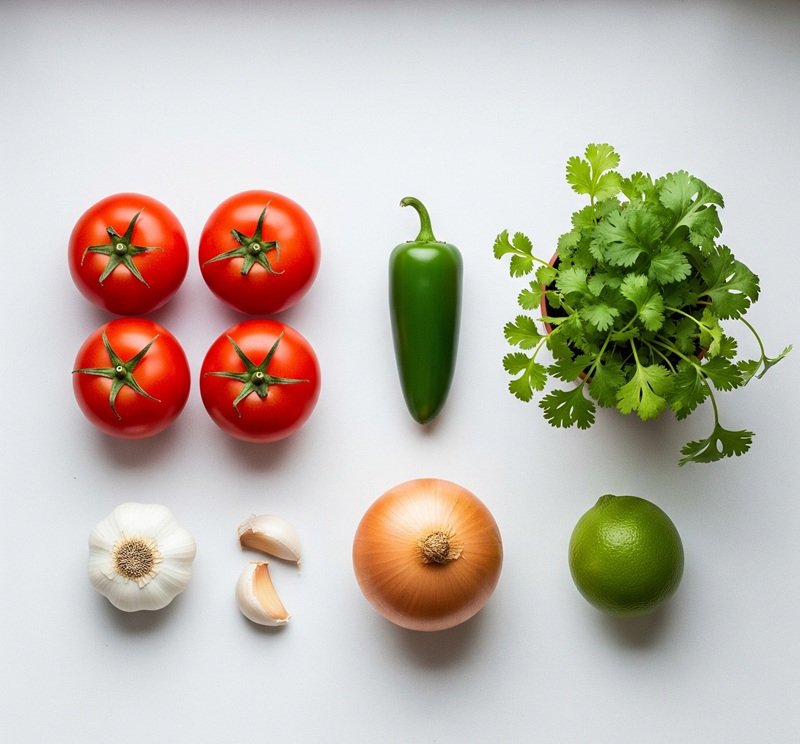 Pico de Gallo ingredients on a neutral background