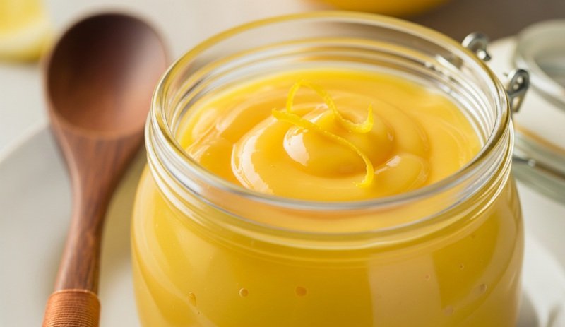 Lemon curd in a glass jar